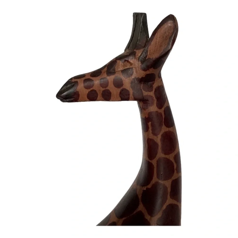 Pier 1 Imports Giraffe Figurine With Base Hand Carved Wood KENYA Vintage